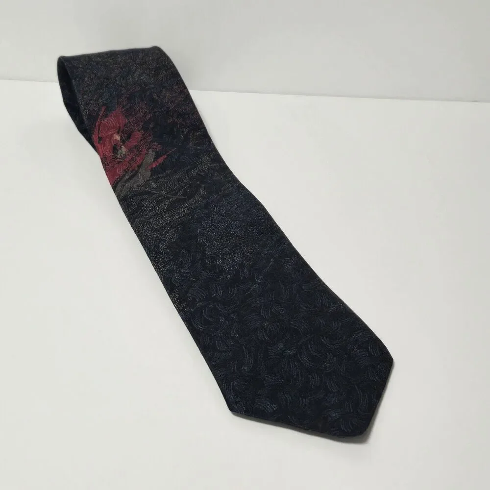 Alpi Seide Silk Men's Neck Tie Dark‎ Blue With Abstract Red Design 56